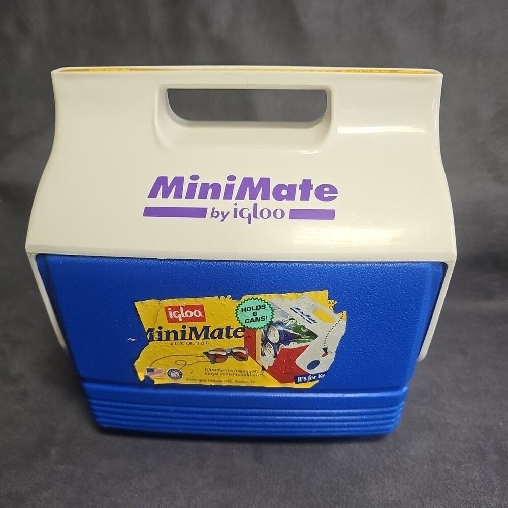 VTG Igloo Mini Mate Cooler 6 Pack Cooler Swing Top Lid Circa 1996 Blue & White